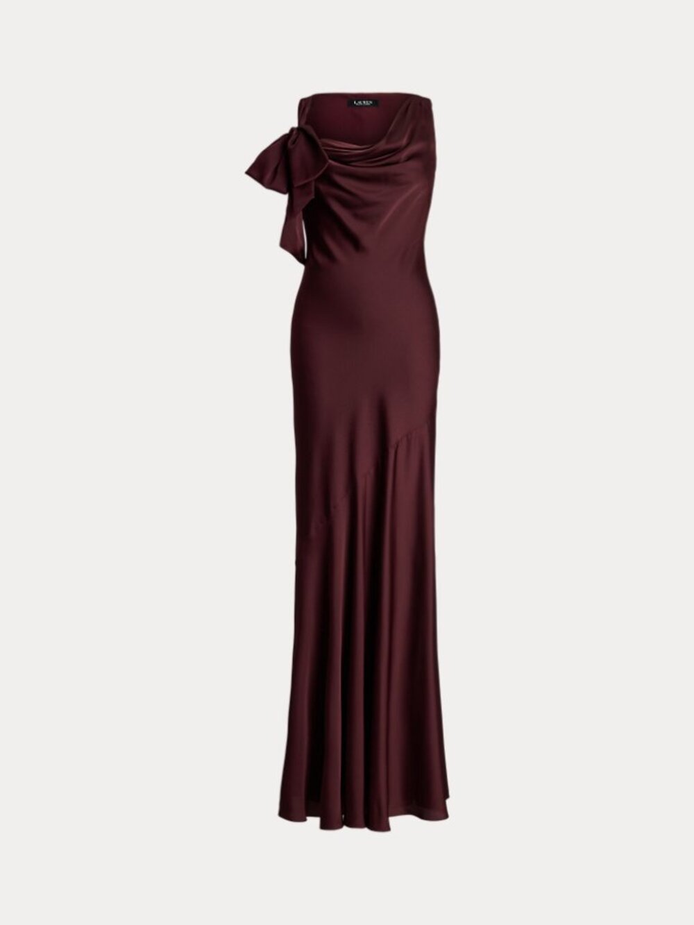 Ralph Lauren Bow-Trim Charmeuse Cowlneck Gown